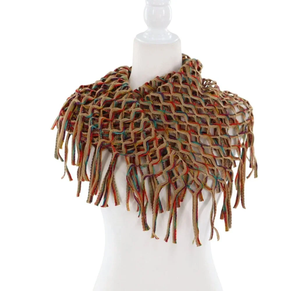 Fraas Open‎ Knit Scarf Multi Boho Rustic Artisanal Cottage Eclectic Casual 70's